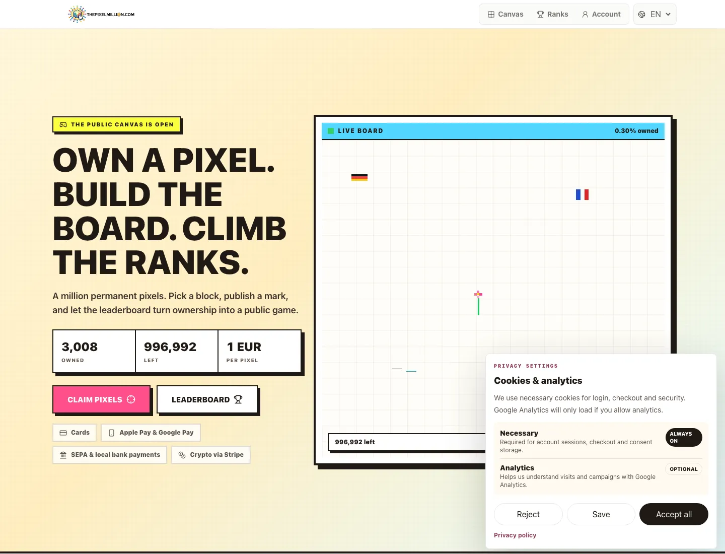 Screenshot der Case Study The Pixel Million von savelsberg.tech